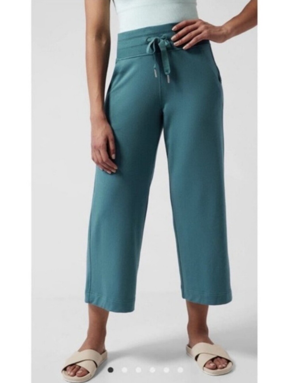 Athleta Balance‎ Wide Crop Pants in Borealis Blue Green Size S Athleisure SOFT